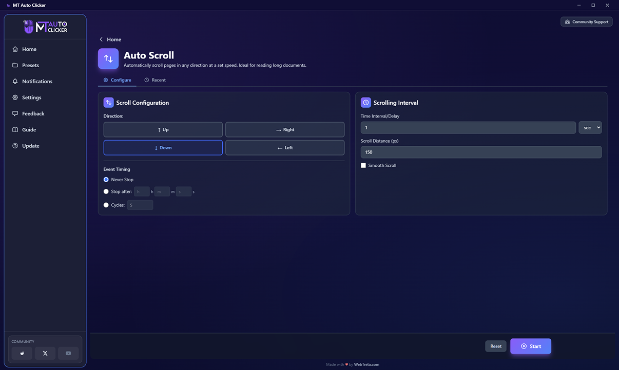 Auto Scroll Setup screen